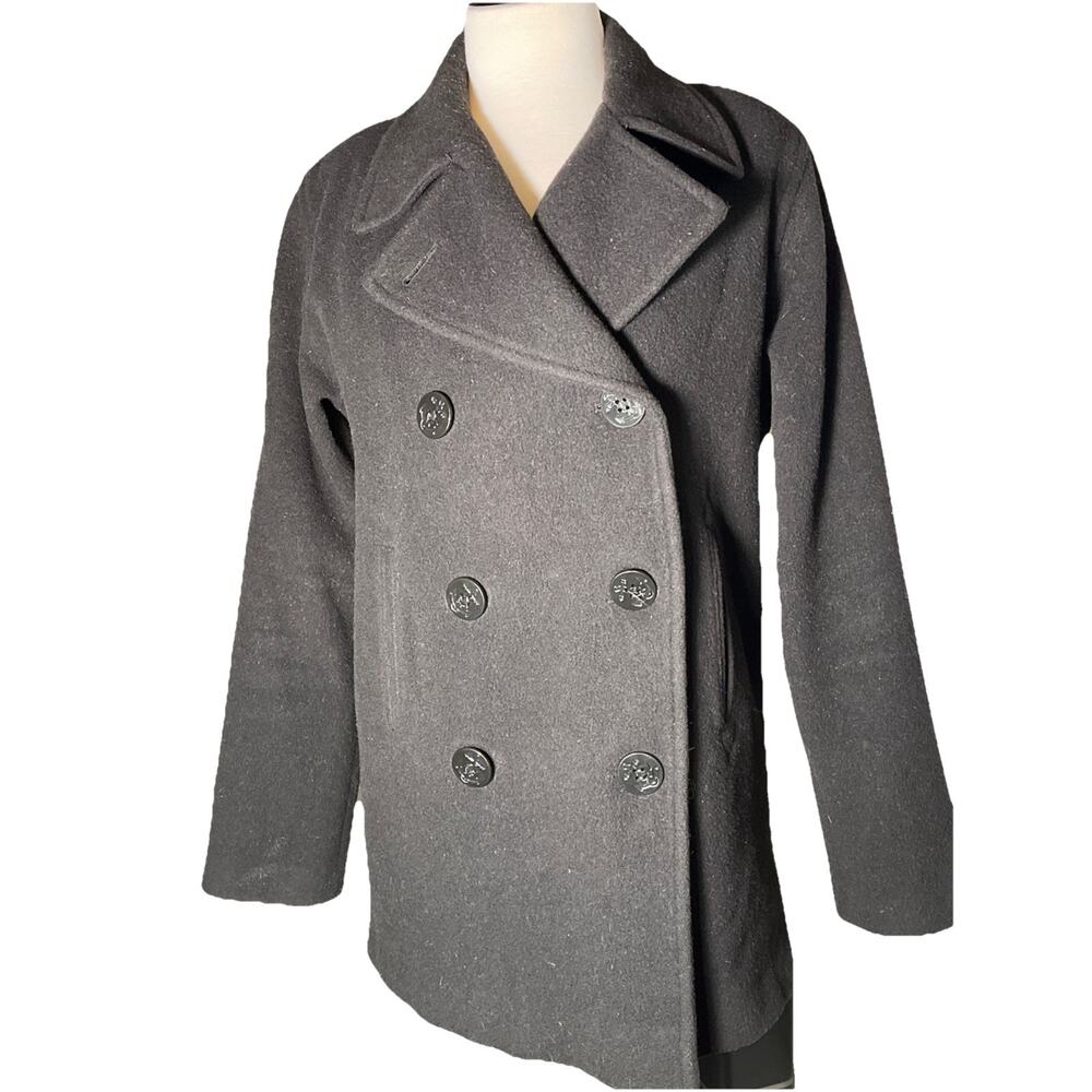 J. Percy Wool Pea Coat - With Anchor Buttons Double Breasted Made In USA- 2